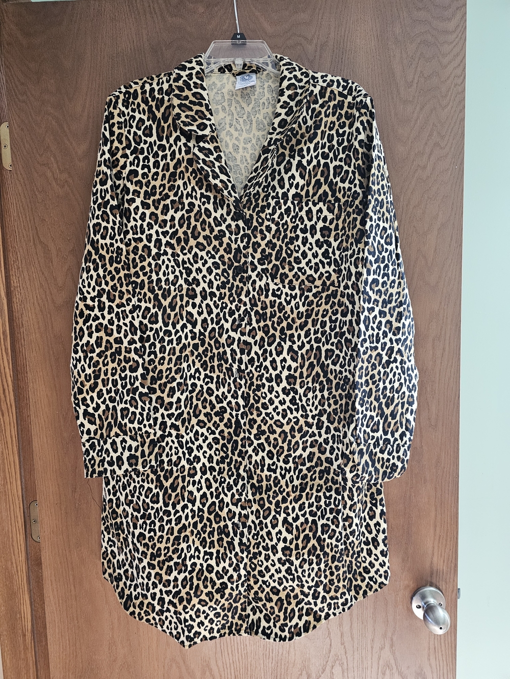Leopard Print Women's Sleep Shirt - Beige/Black